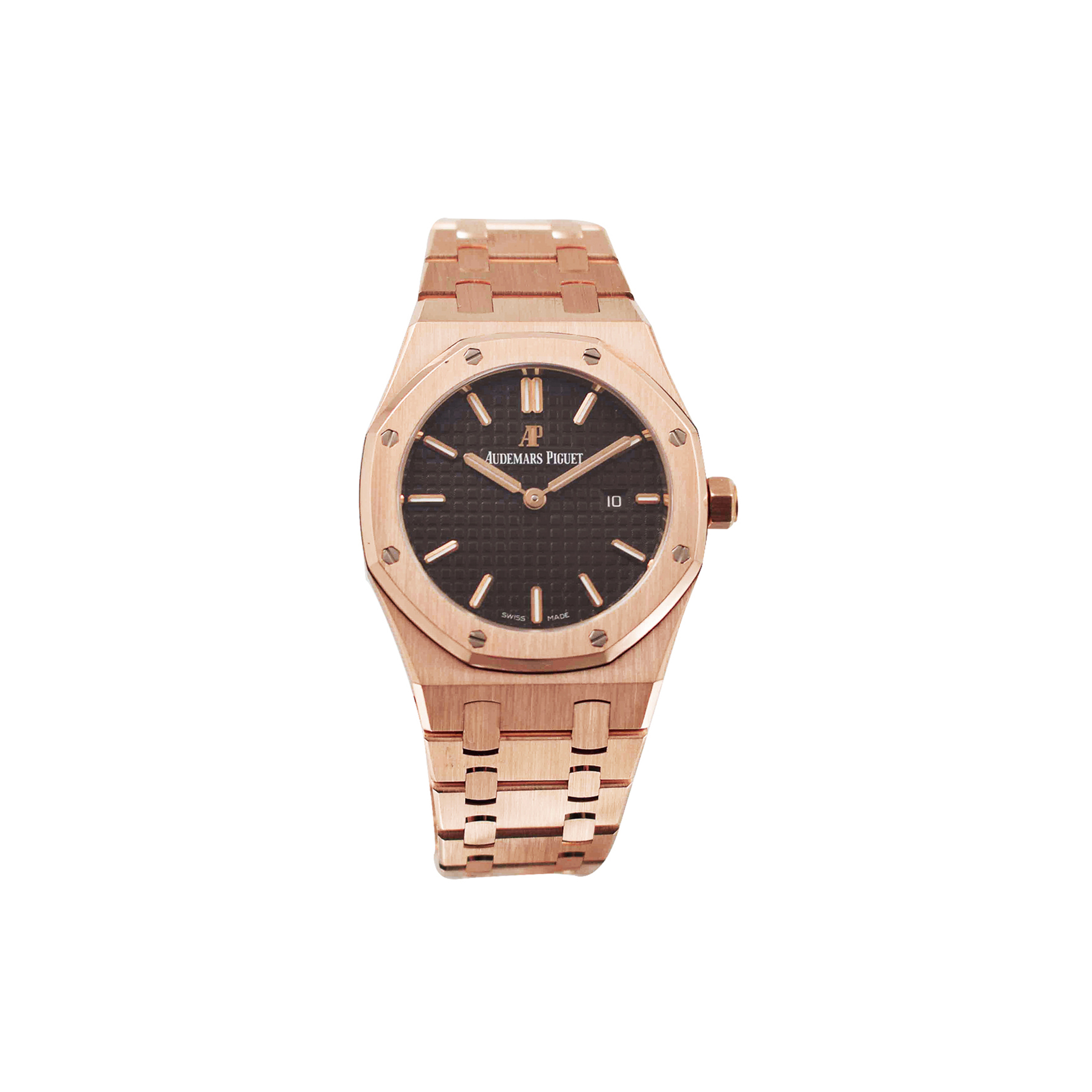 AUDEMARS PIGUET ROYAL OAK LADIES 33MM ROSE GOLD BRACELET WITH BROWN DIAL WATCH 67650OR.OO.1261OR.01